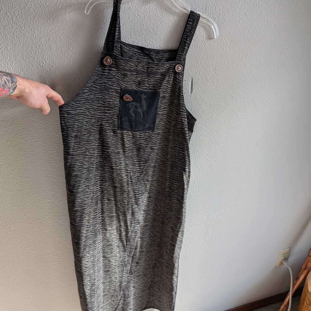 Gray and Black Striped Overall Dress